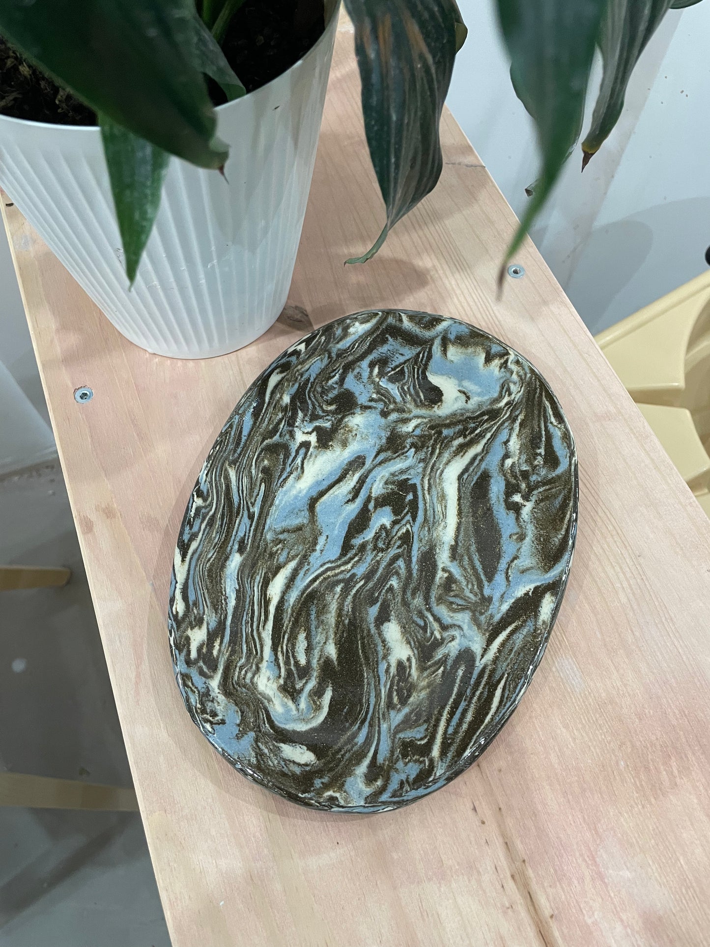 Judy / Marbled blue brown cream nerikomi plate