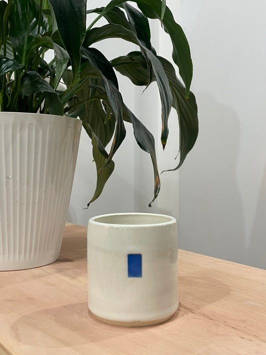 Kathleen / Minimalist glazed mug with blue stripe
