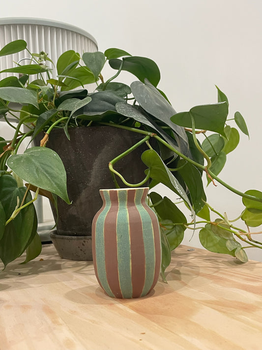 Judy / Green and brown striped mini vase