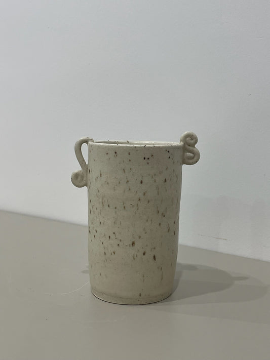 Katie / Speckled cream vase with swirly handles