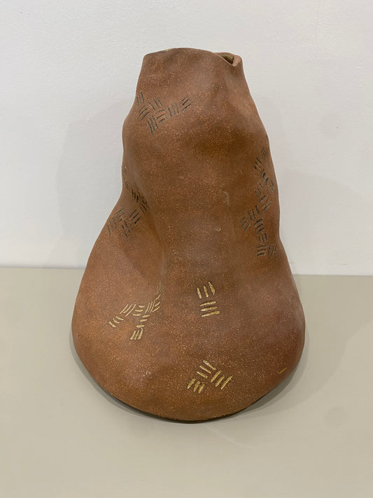 Marissa / Handbuilt brown sculptural vase with carvings