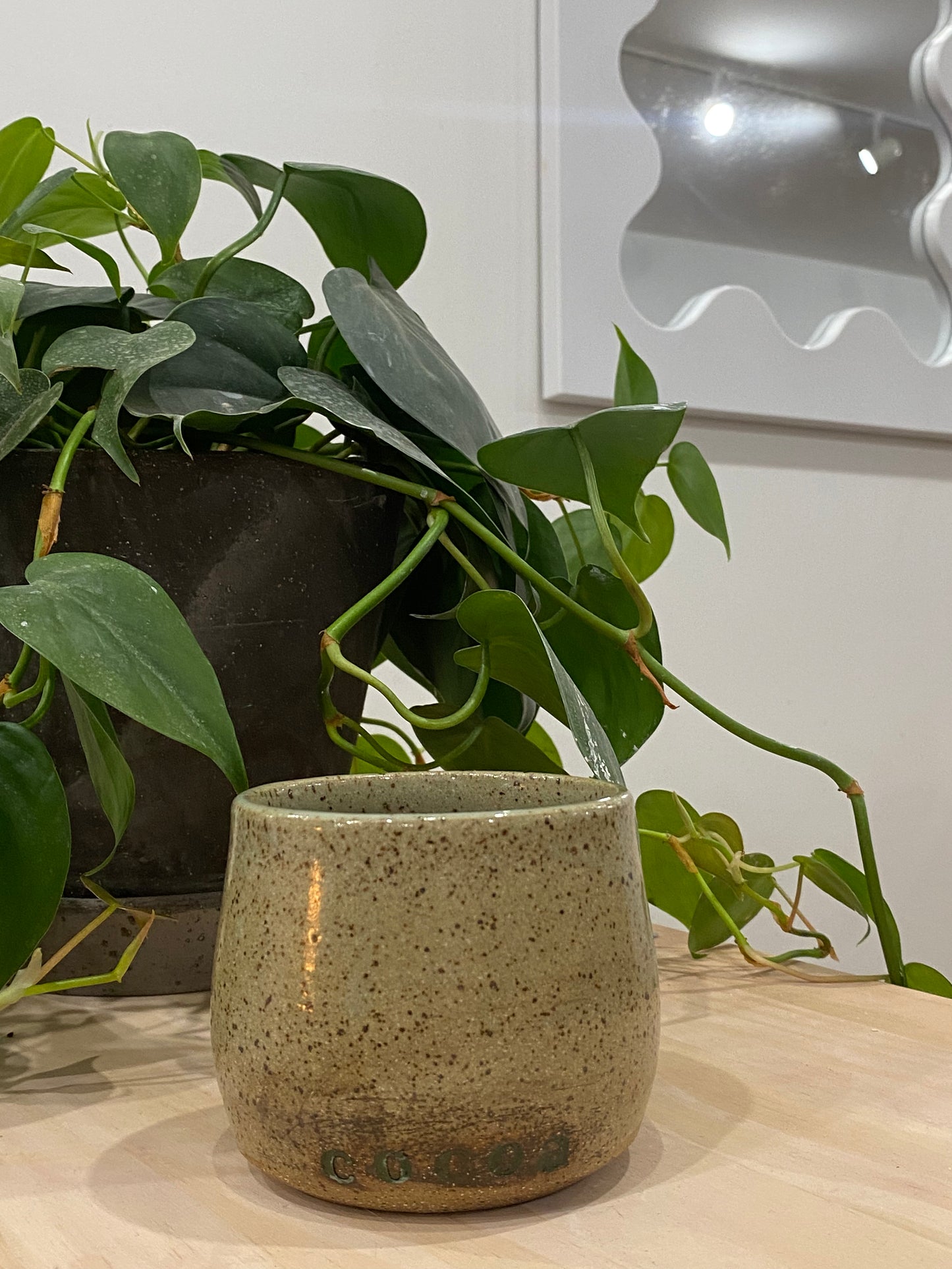 Allisyn / Light celadon speckled “cocoa” mug